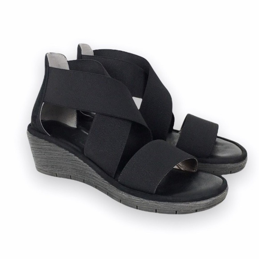 The Flexx Womens Size 6.5 Happy Daze Black Elastic Platform Wedge Sandals Shoes